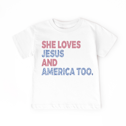 Girls 4th of July Tee | Loves Jesus and America Too