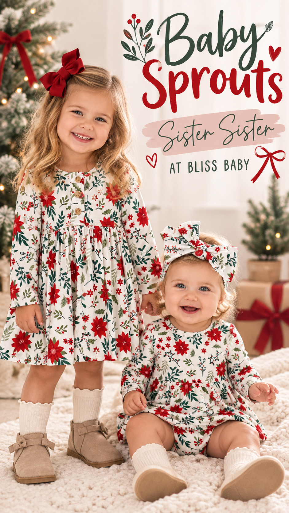 GIRL'S LONG SLEEVE HENLEY DRESS - POINSETTIA