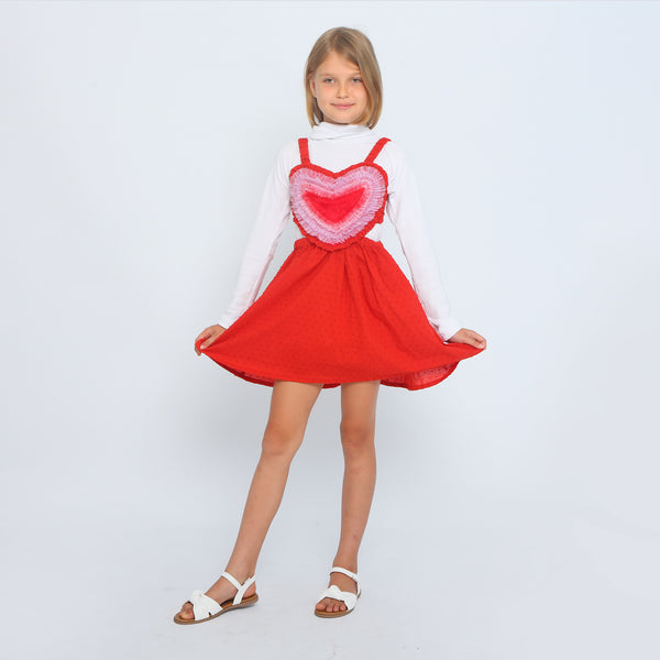 HEART DRESS - Colour: RED SWISS DOT