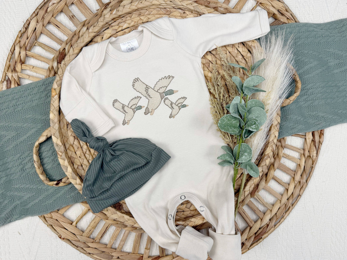 Mallard duck baby footie - Hat Set