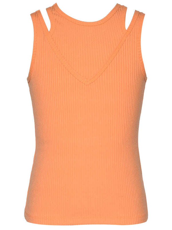 Cut Out Ribbed Tank Top - Orange