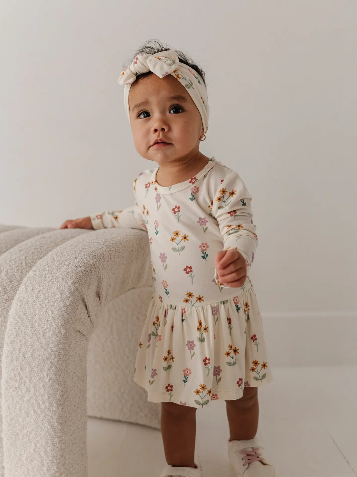 BABY GIRL LONG SLEEVE BODYSUIT DRESS SET - MEADOW BLOOM