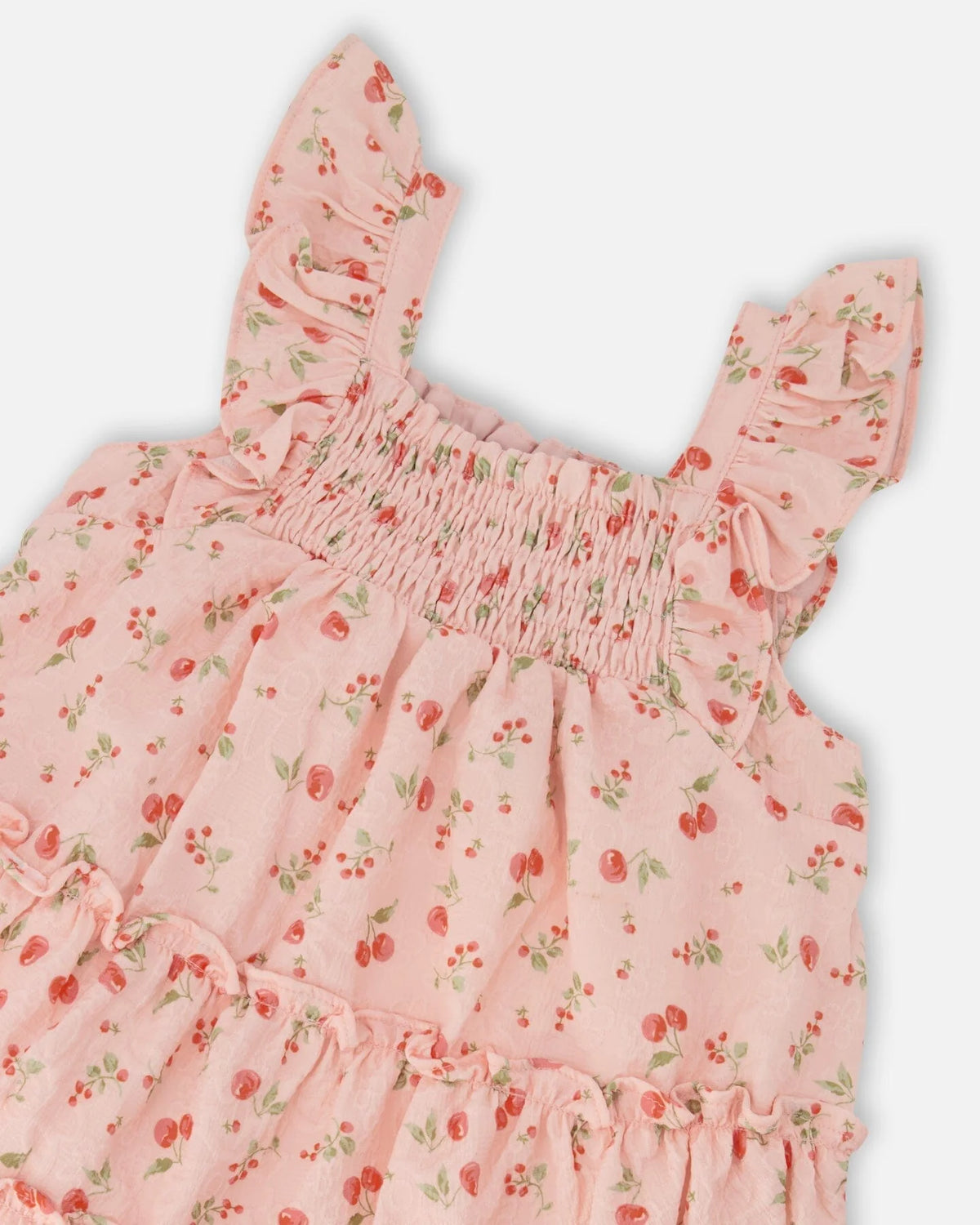 Multi-Tiered Dress With Smocking Pink Printed Flowers