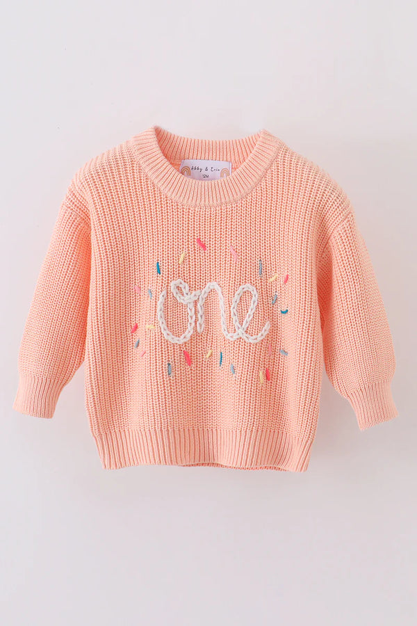 Pink hand-embroidery pullover sweater
