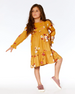 Peasant Woven Dress With Frills Yellow Ochre Floral Print