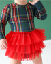 Tartan Plaid - Long Sleeve Tulle Skirt Bodysuit