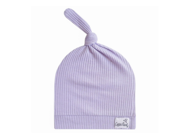 Periwinkle Rib Knit Top Knot Hat 0-4mo