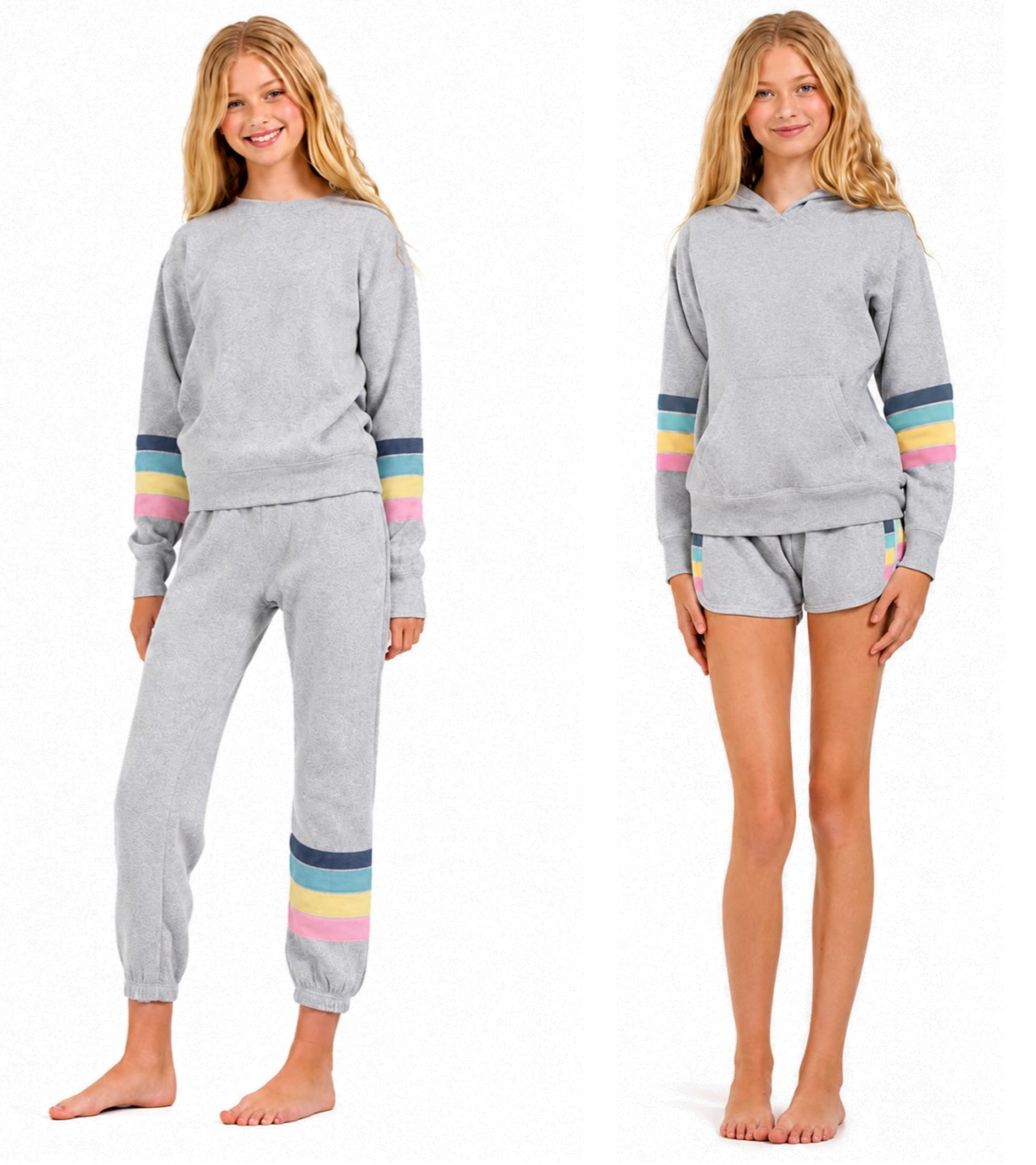 Denim Coastal Stripe heather Fleece crewneck