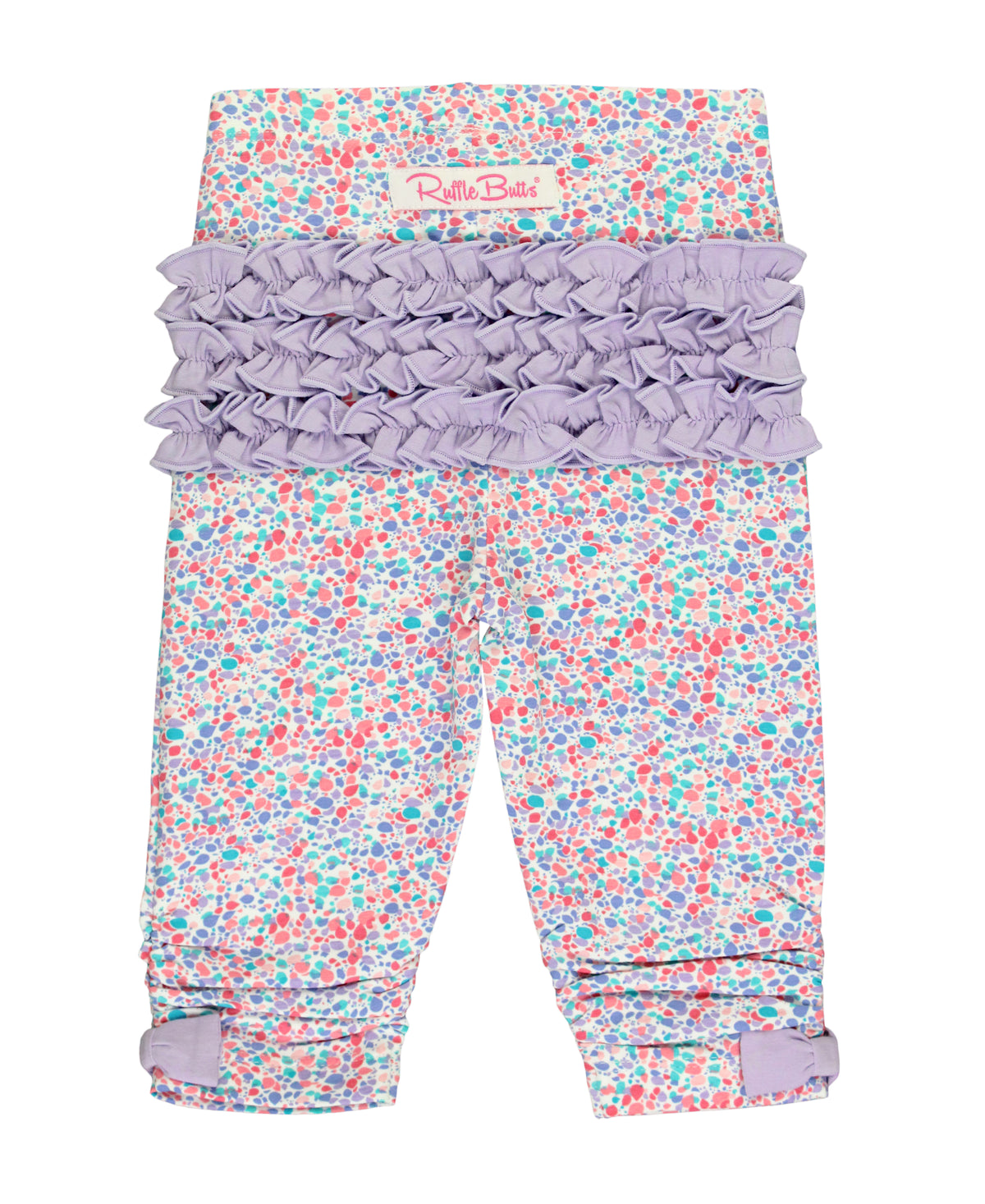 Baby Ruched Bow Ruffled Capri Leggings - candy confetti