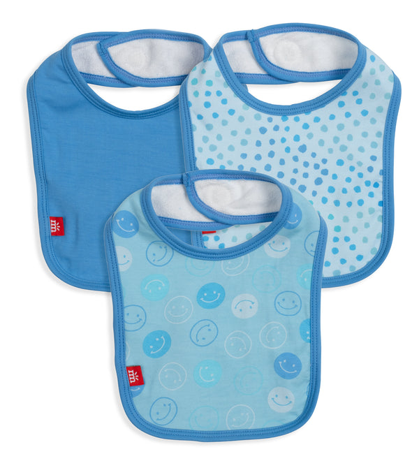 blue smile modal magnetic stay dry infant bib 3-pack