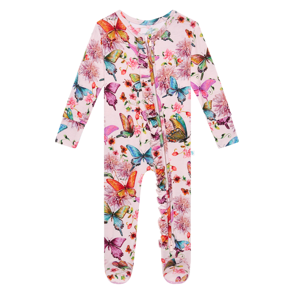 Watercolor Butterfly - Footie Ruffled Zippered One Piece