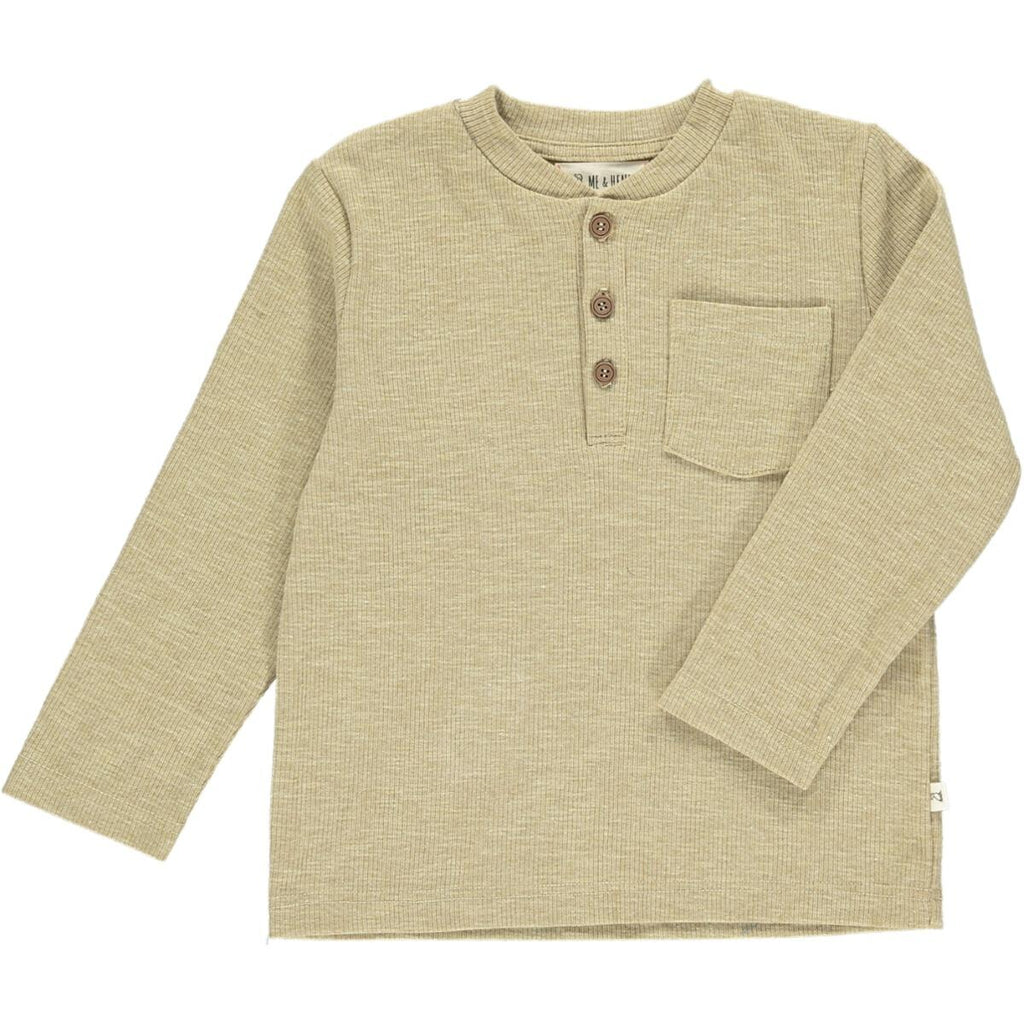 BENJI Ribbed Henley - HEATHERED BEIGE