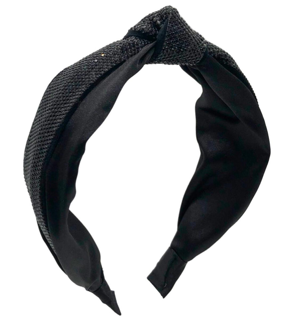 BLACK HALF CRYSTAL KNOT HEADBAND - blk