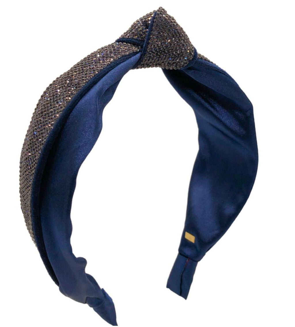 NAVY HALF CRYSTAL KNOT HEADBAND