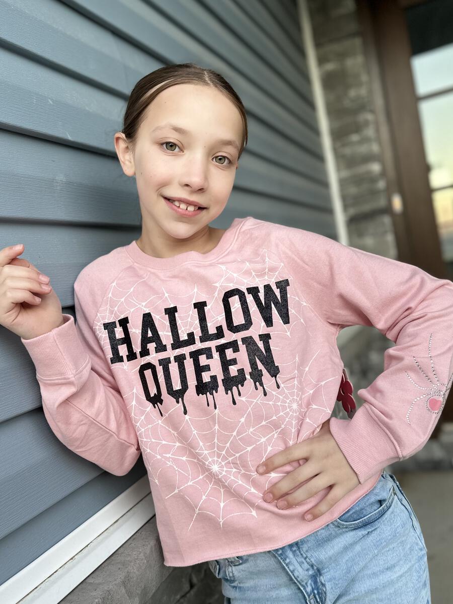 Halloween Queen Glitter, rhinestones and spider crop sweatshirt