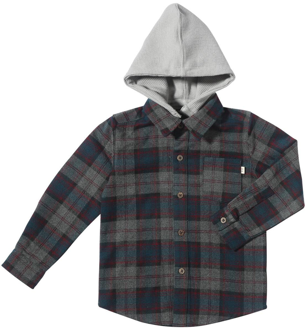 ERIN HOODED SHIRT - BLUE/GREY PLAID