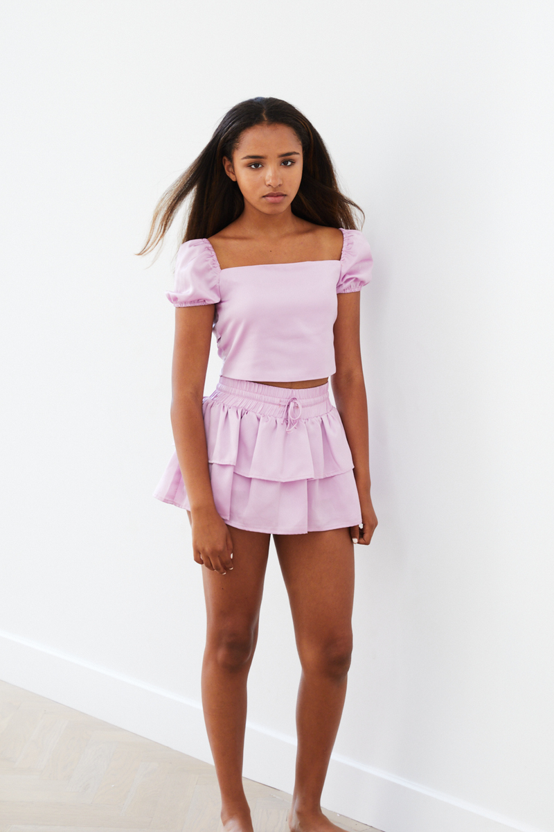 Willow Lavender Ruffle Skort - Satin