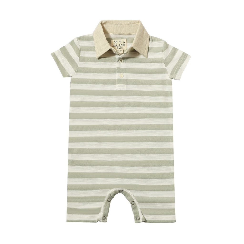 SALTASH Polo Romper - Grey/White Striped Slub HB1414c