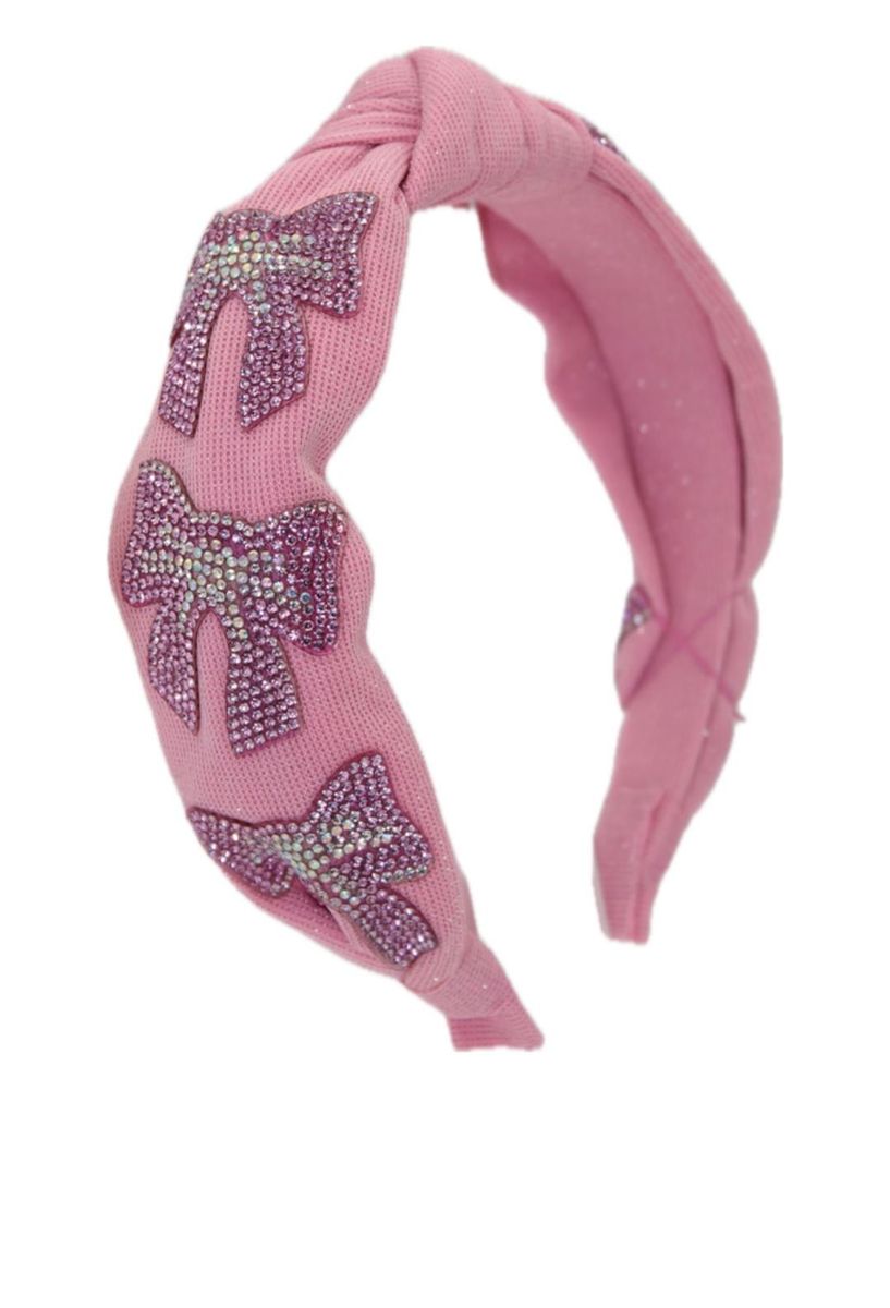 CRYSTALLIZED BOW TAIL KNOT HEADBAND -pink