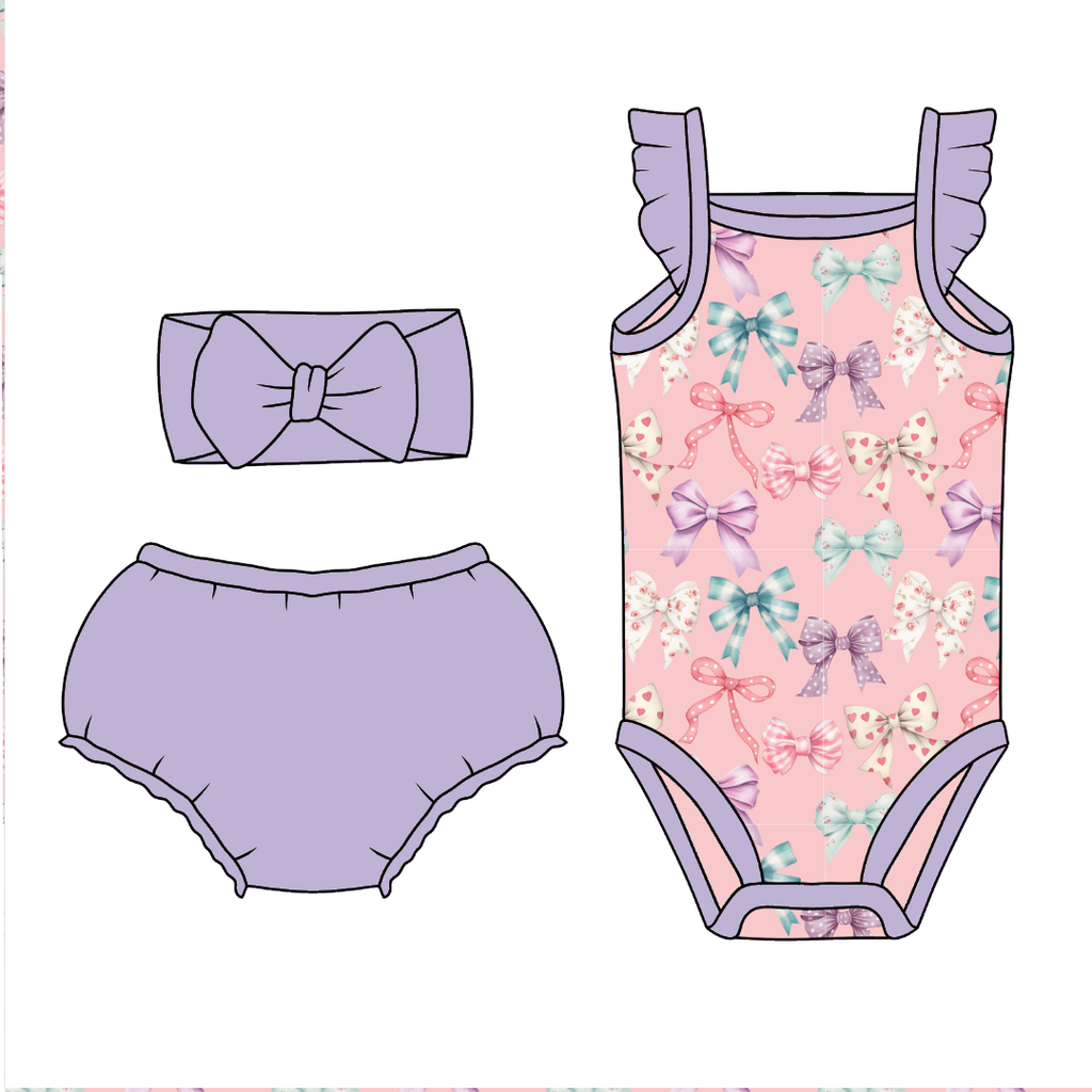 Bows Ruffle Butt Onesie Set