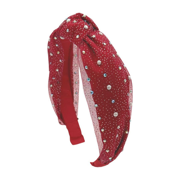 pearl and crystal tulle knot headband - Red