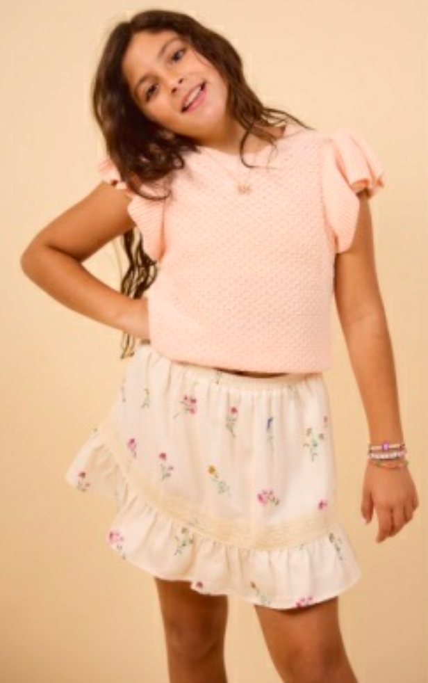 TWEEN PEARL RUFFLE CAP SLV SWEATER - Blush