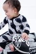 graffiti football convertible romper : SILVER AND BLACK