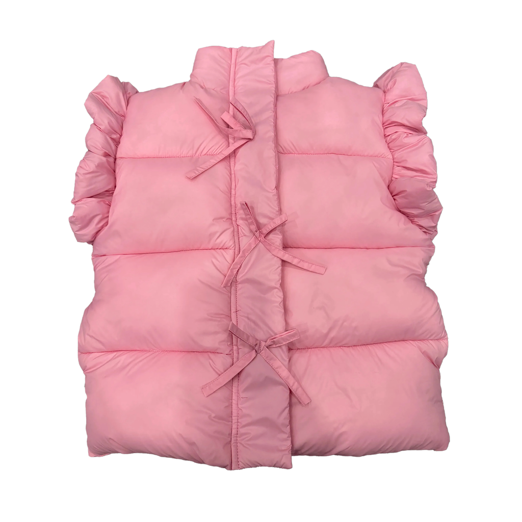 RUFFLE PUFFER VEST W/FRONT BOWS
