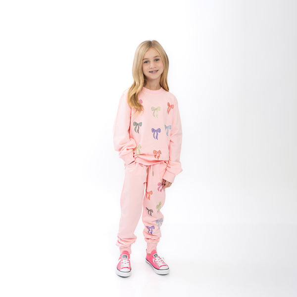 SEQUIN BOWS SET- SWEATSHIRT & PULL ON DS JOGGER WITH POCKETS