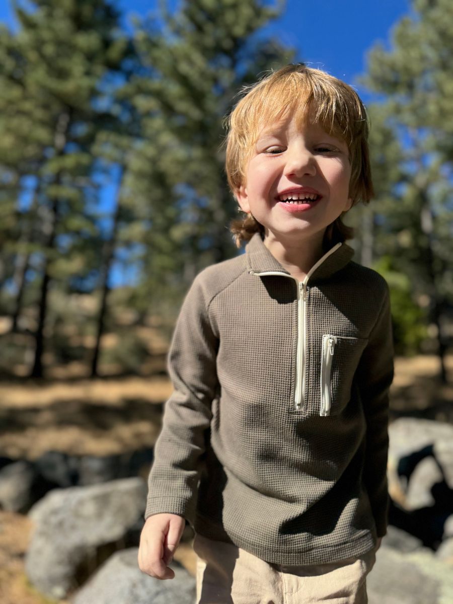 PICKET Zip Up Top - Olive Waffle