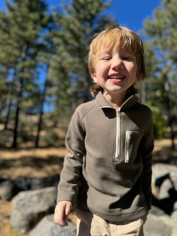 PICKET Zip Up Top - Olive Waffle