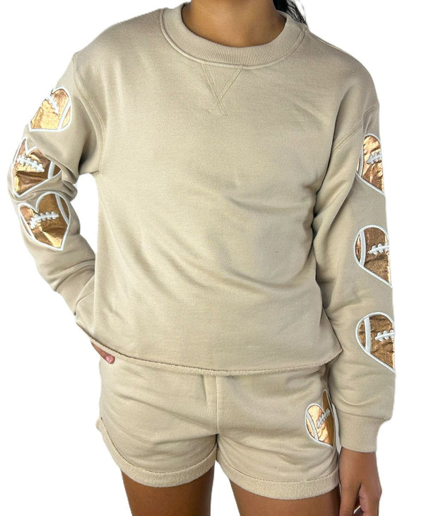 Football Heart Sleeve Applique Sweatshirt