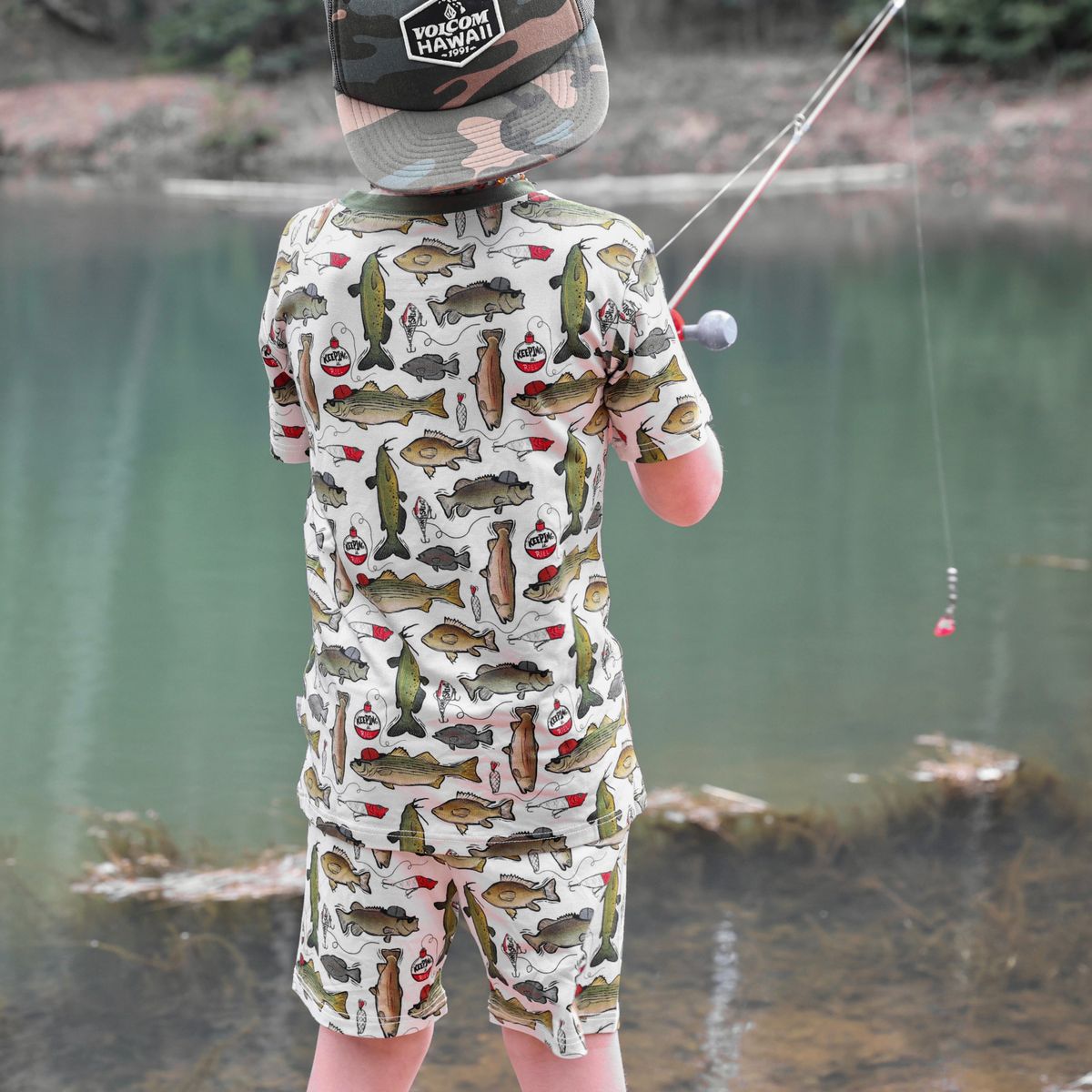Wishin I Was Fishin 2 Piece Shorts Set