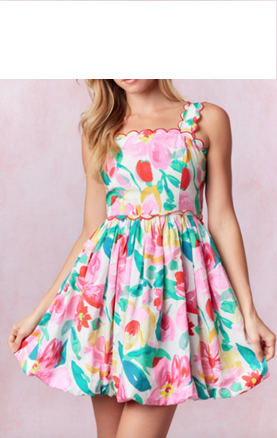 SCALLOP POPLIN BUBBLE HEM DRESS