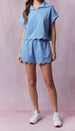 FRENCH TERRY SCALLOP HEM SET - BLUE