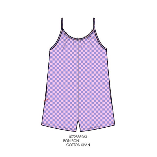 Checkered Pull On Romper Purple