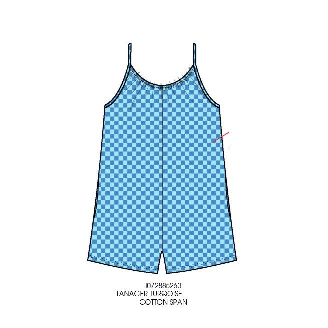 Checkered Pull On Romper Blue