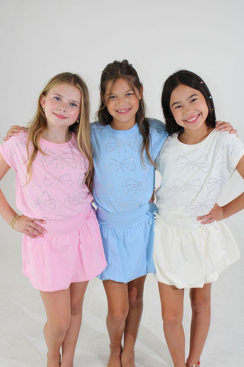 Blue Bubble Skort With Bows