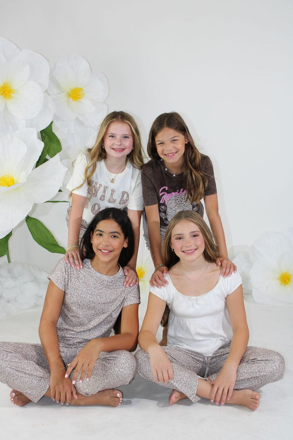 Distressed Animal Print Top Pant Set