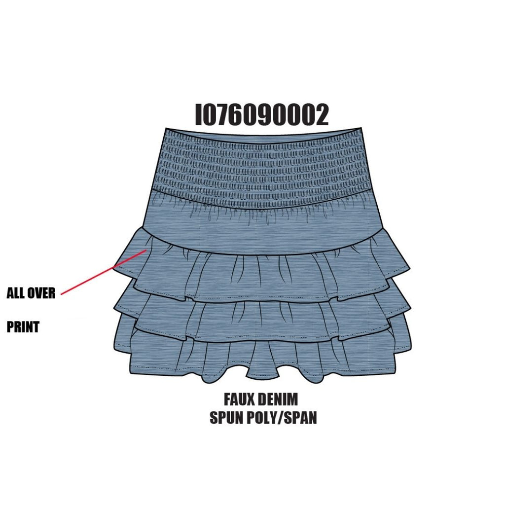 Faux Denim Ruffle Skort