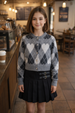 ARGYLE HEARTS BUTTON FRON CARDIGAN SWEATER