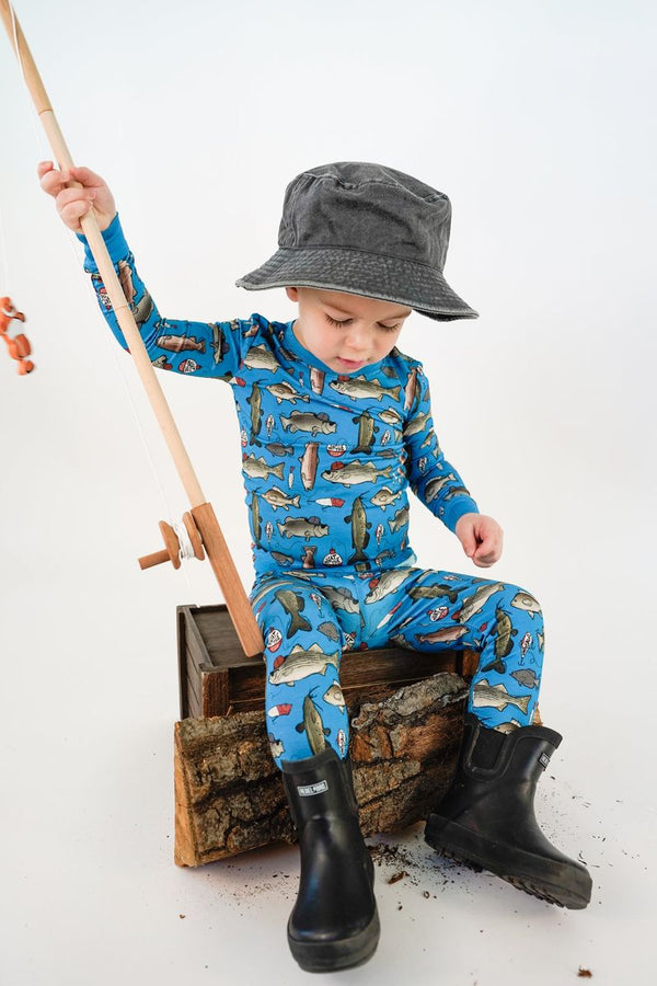 Wishin I Was Fishin' Blue 2 Piece Pajama Set