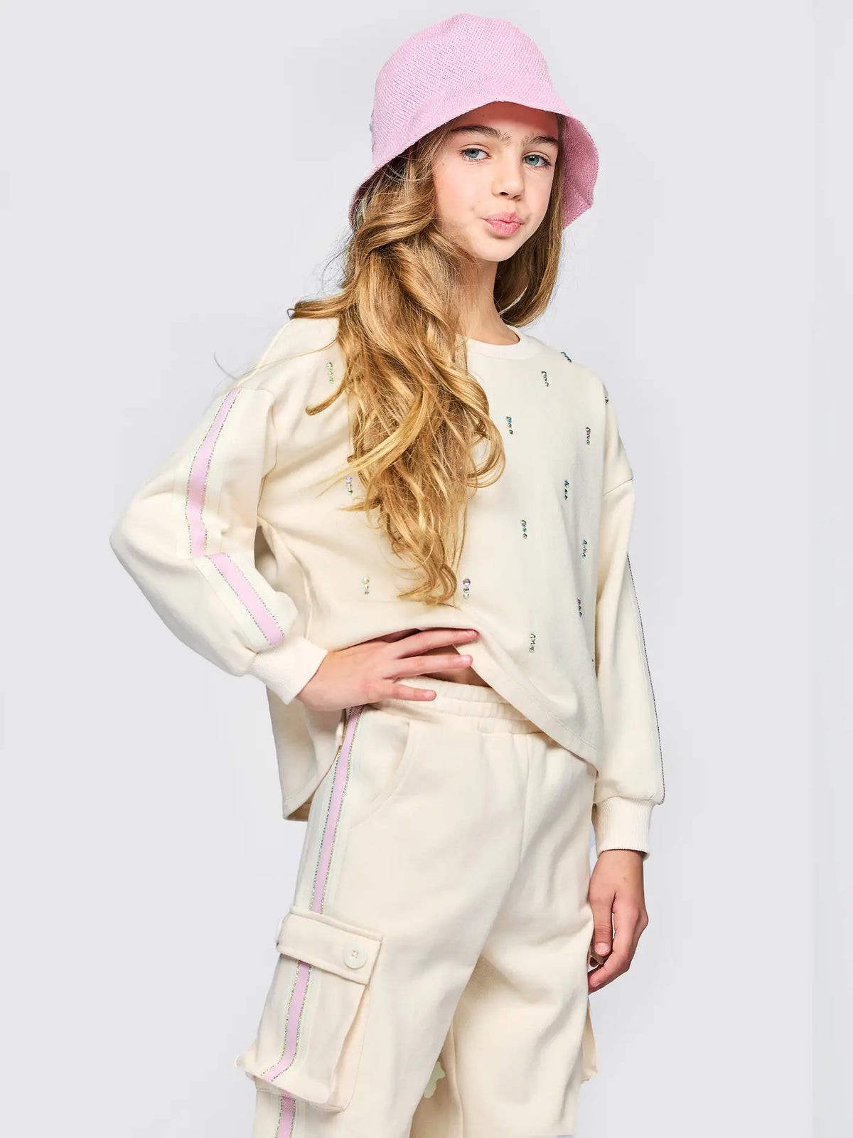 French Terry Sweatshirt w/ Rhinestone Embellishments
