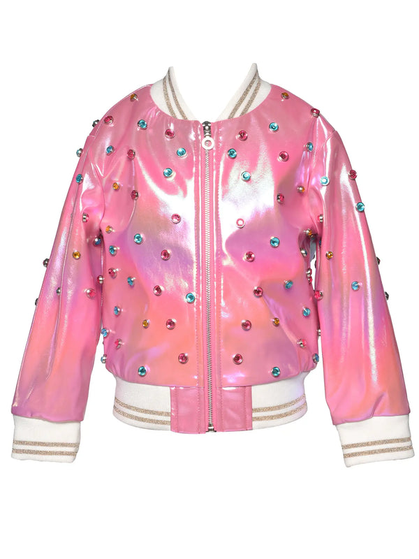 Faux Leather Jeweled Bomber Jacket