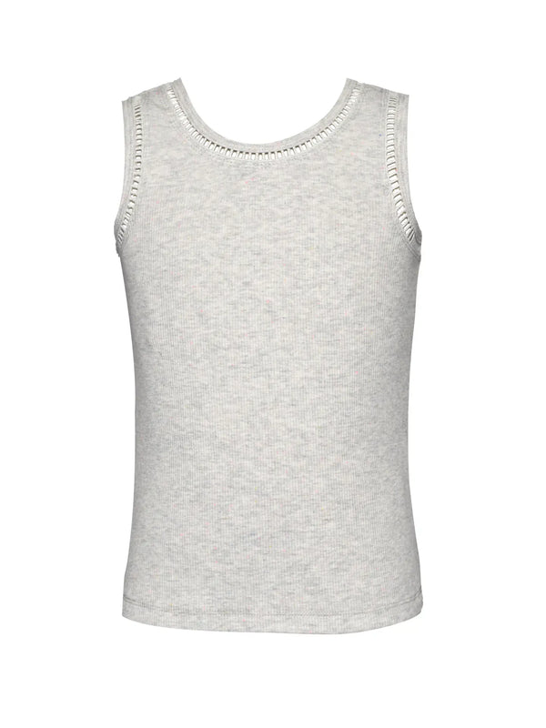 Ribbed Tank Top w/ Embroidered Trim