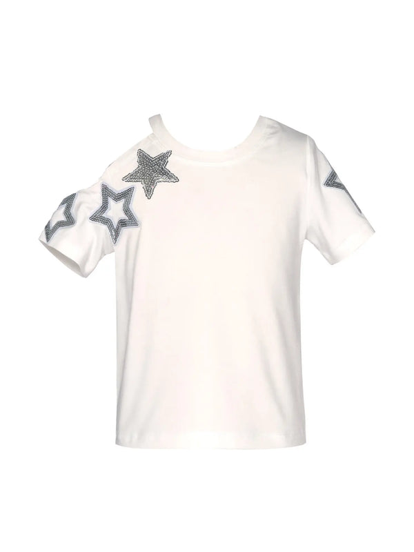 Short Sleeve Top w/ Cold Shoulder and Star Trim Detail