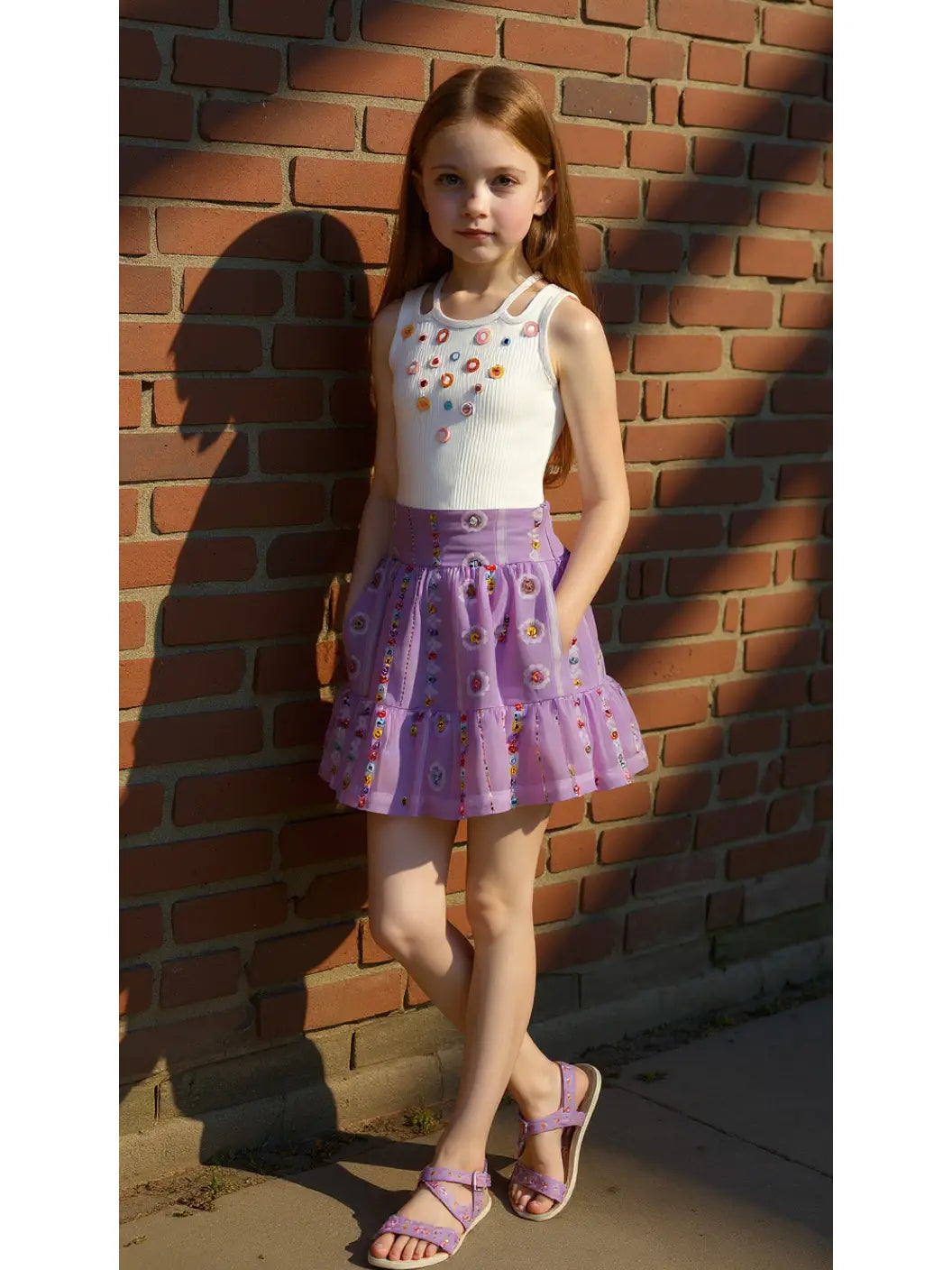 Embroidered Mini Skirt with Smocked Yoke
