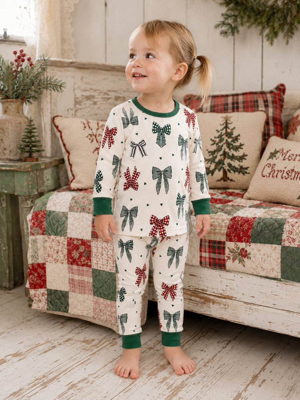 Long Sleeve 2-Piece Set, Country Christmas Bows