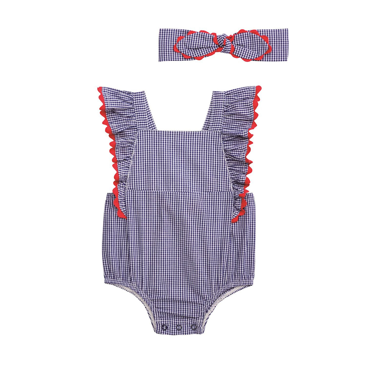 Gingham Ric Rac Bubble And Headband Set