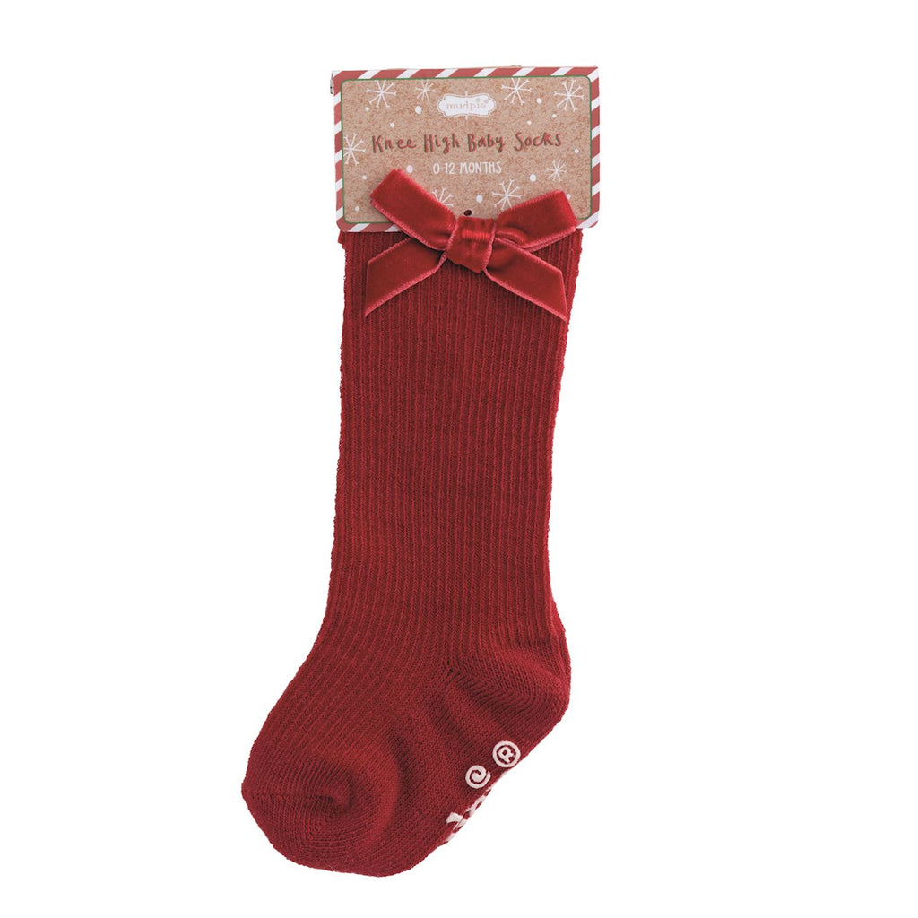 Red Tall Christmas Bow Sock